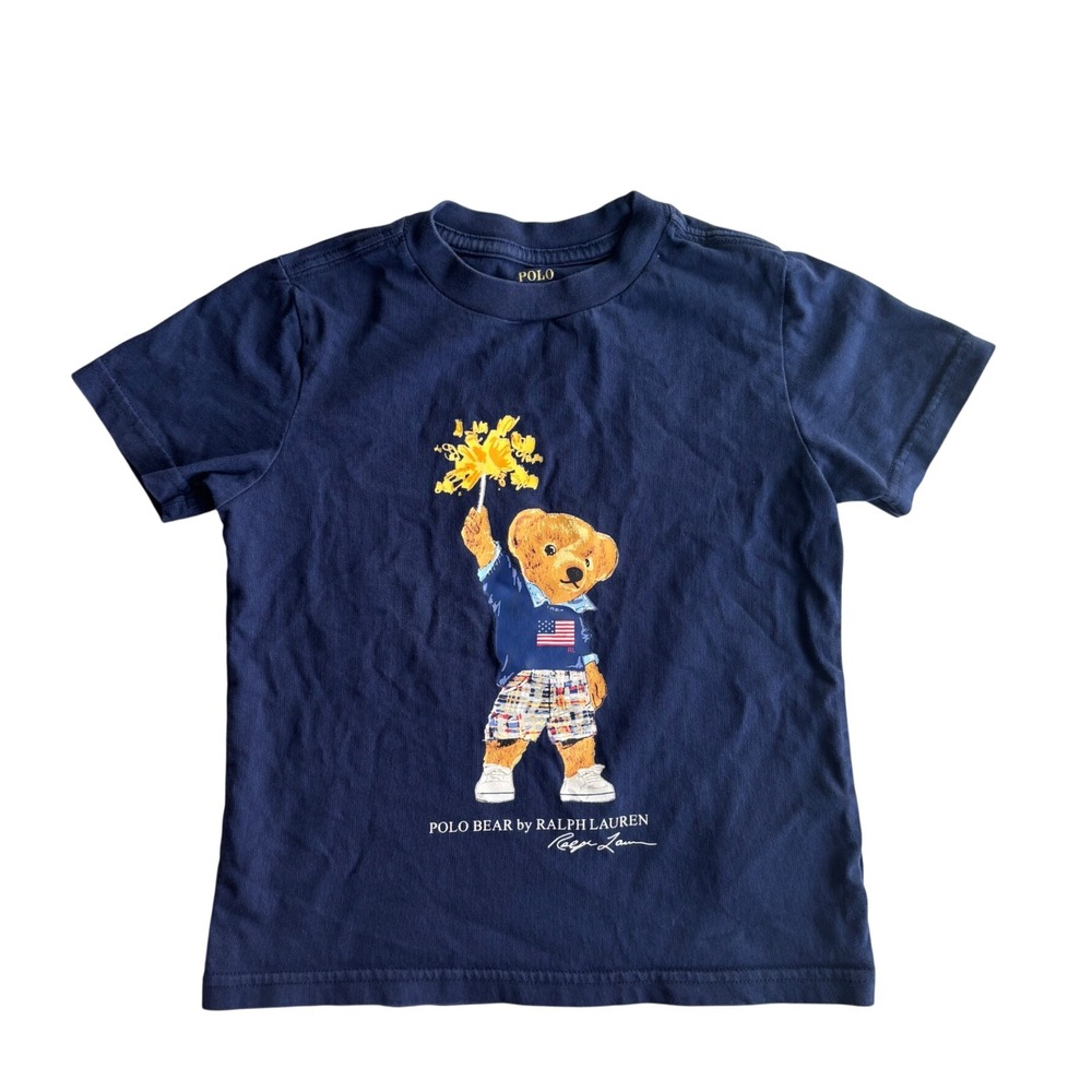 Polo Ralph Lauren Kids Navy Blue Polo Bear Sparkler Graphic Tee Size 4 Toddler